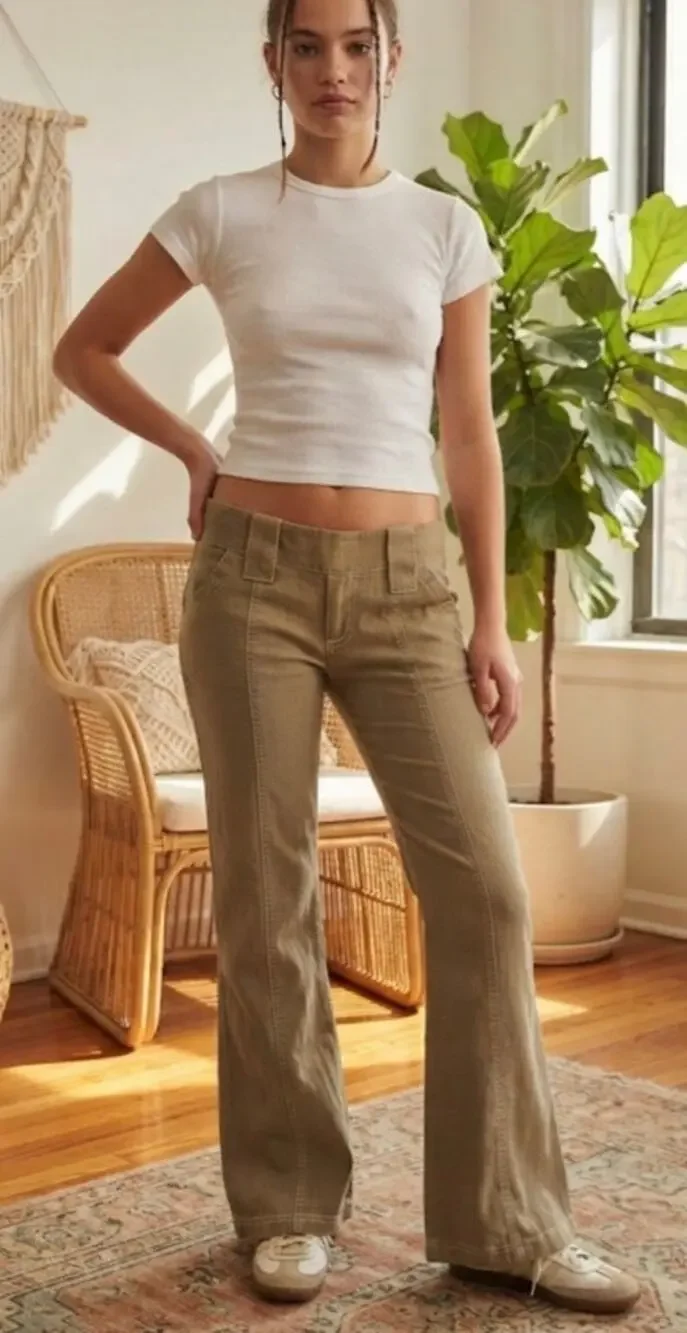 Vintage Y2K linen blend low waisted boot cut trousers